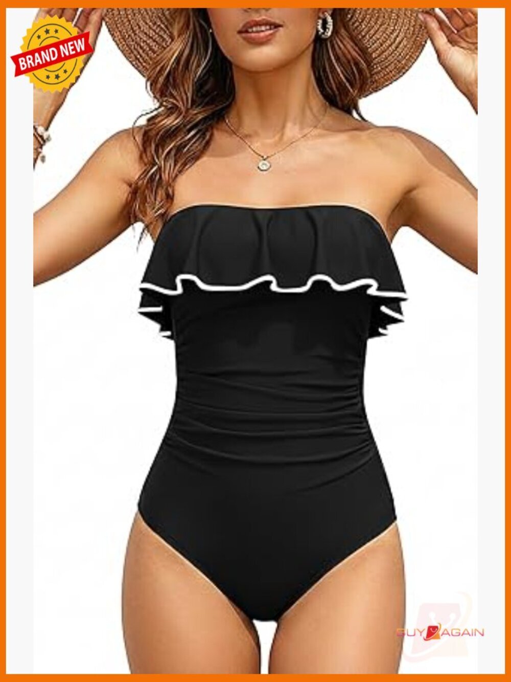 Strapless One Piece Swimsuit Tummy Control Ruffle Bandeau Bathing Suit